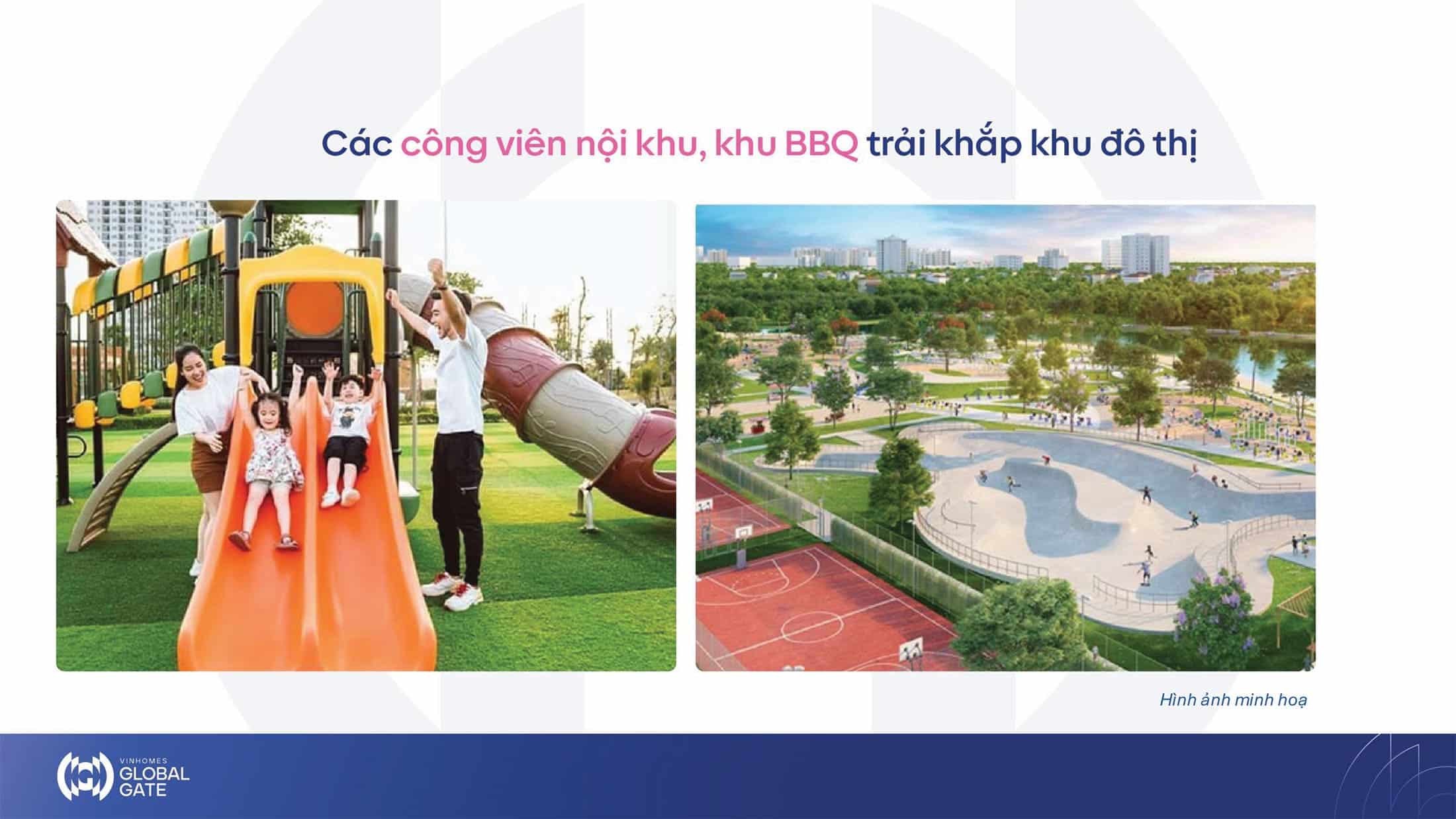 Các công viên nội khu, khu BBQ trải khắp khu đô thị Vinhomes Wonder Park.