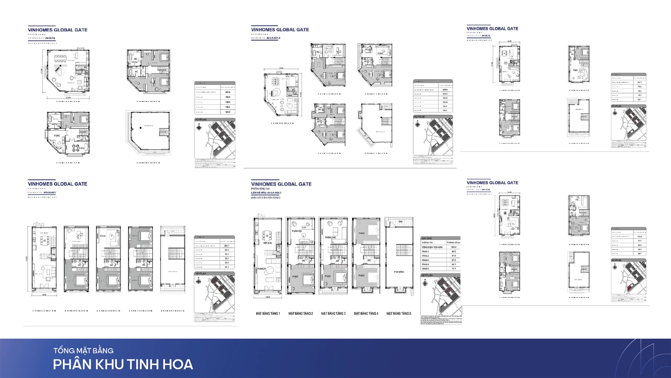 Layout thiết kế sản phẩm Liền Kề và Biệt Thự tại phân khu Tinh Hoa, Vinhomes Wonder Park.
