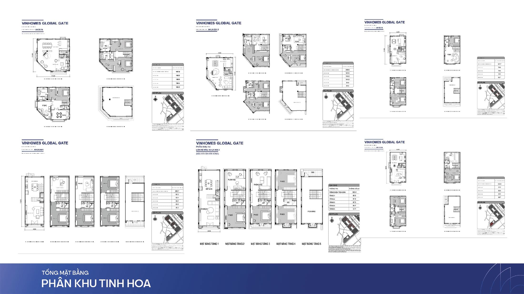 Layout thiết kế sản phẩm Liền Kề và Biệt Thự tại phân khu Tinh Hoa, Vinhomes Wonder Park.